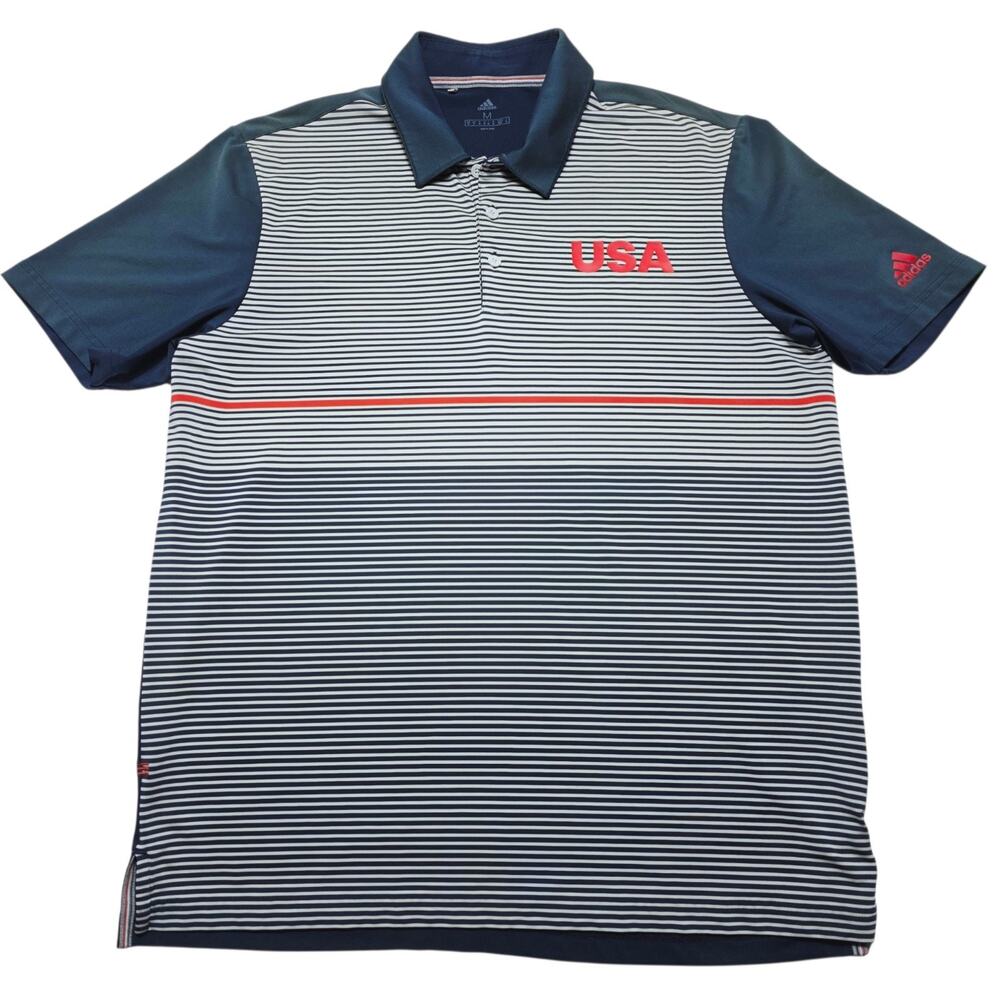 Adidas Men’s Medium USA Striped Golf Polo Shirt - Red White Blue Faded